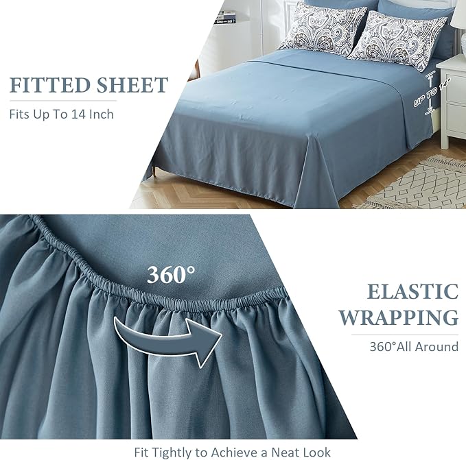 Drucon Blue Paisley Comforter Set Full,7 Pieces Bed in a Bag Comforter Boho Paisley Pattern Bedding Set Soft Microfiber(1 Comforter,1 Flat Sheet, 1 Fitted Sheet,2 Pillowcases, 2 Pillow Shams)