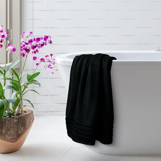 Avalon Towels Bath Towels Set of 4, Size 30 x 60 Inches, Highly Soft and Absorbent, Quick Drying, Lightweight, Perfect for Daily Use (Black)