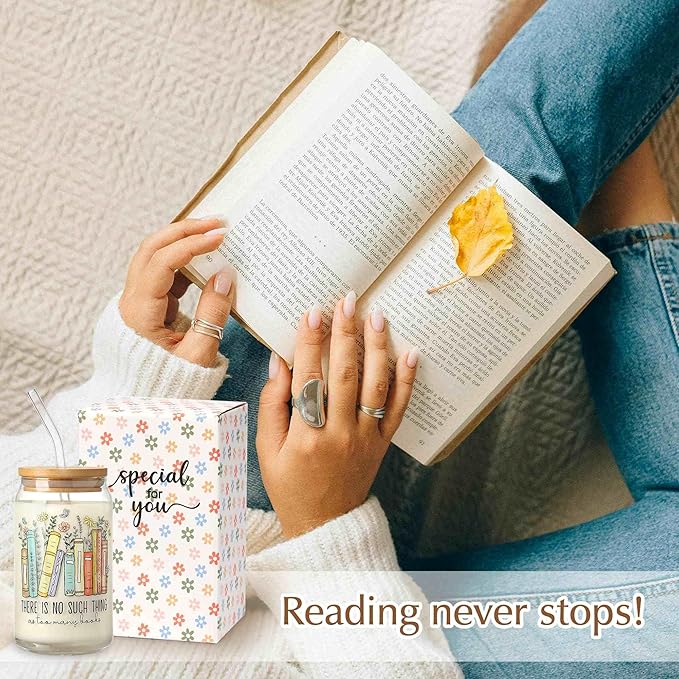 Book Lovers Gifts, 16 Oz Coffee Glass Cup Gift, Funny Bookish Gift for Readers Women, Bookworm Gifts for Book Lovers, Readers, Librarians and Bookaholics, Reading Accessories for Bookworm