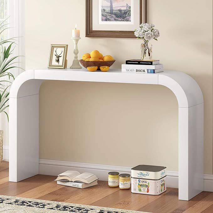 Merax Modern Entryway Table, White Rounded Silhouette and Smooth Surface Console Table for Living Room, Hallway and Bedroom