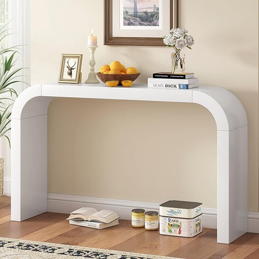 Merax Modern Entryway Table, White Rounded Silhouette and Smooth Surface Console Table for Living Room, Hallway and Bedroom