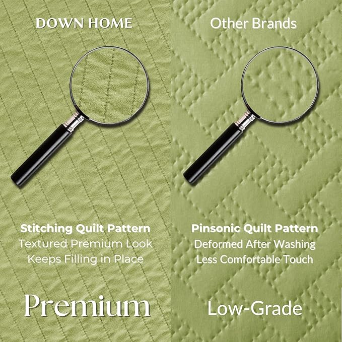 DOWN HOME Twin Quilt Bedding Set with Sham, Vintage Washed Soft Quilted Blanket Thin Comforter Lightweight Bedspread Coverlet Bed Cover, Brushed Microfiber Stripe Stitching, Golden Olive, 66"x92"