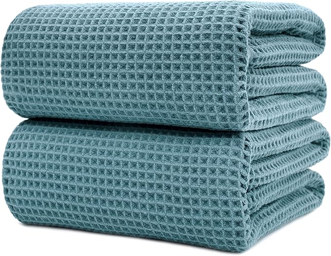 POLYTE 430 GSM Microfiber Quick Dry Lint Free Bath Sheet, 70 x 35 in, Set of 2 (Waffle Weave)