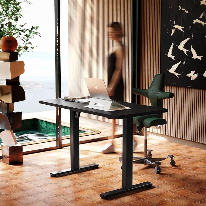 HUANUO Electric Standing Desk, 40 x 24 Inch Height Adjustable Computer Desk with Storage Bag, 4 Height Memory Settings, Sit Stand Up Desk for Home Office, Black
