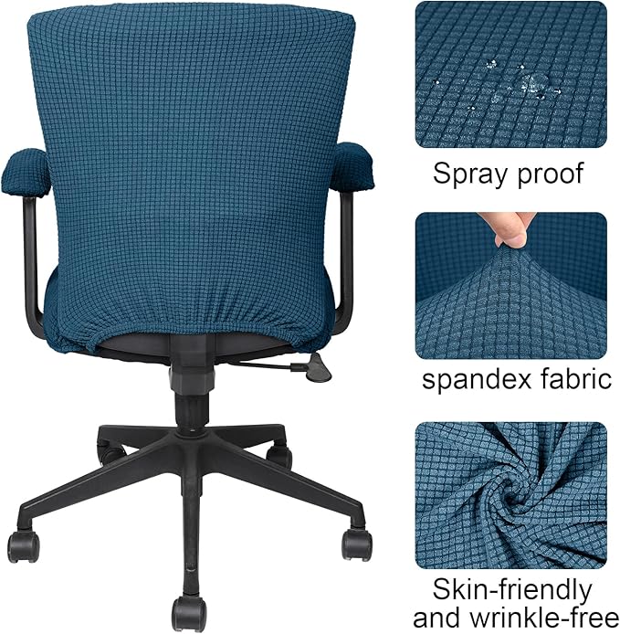 Tallew 4 Pcs Office Chair Covers Set Computer Universal Protective Stretchable Chair Seat Covers Desk Armrest Slipcovers Pads Office Cushion Backrest for Rotating (XL,Emerald)
