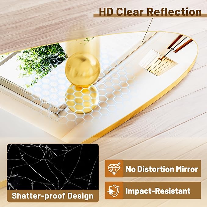 Antok Full Length Mirror, 76"x36" Floor Mirror with Stand,Standing Hanging Leaning Irregular Mirrors for Bedroom Living Room Entryway,Tear Drop Style,Golden