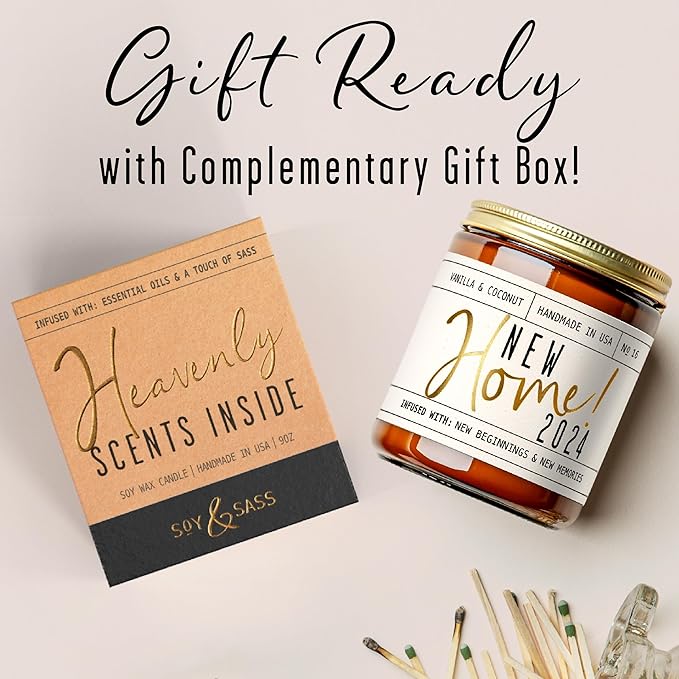 House Warming Gifts New Home, Housewarming Gifts New Home - 'New Home 2024' Soy Candle, w/Vanilla, Coconut & Vetiver I for New House, New Home Gifts I 9oz Jar, 50Hr Burn, Made in USA