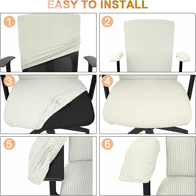 Tallew 4 Pcs Office Chair Covers Set Computer Universal Protective Stretchable Chair Seat Covers Desk Armrest Slipcovers Pads Office Cushion Backrest for Rotating (XL,Cream White)