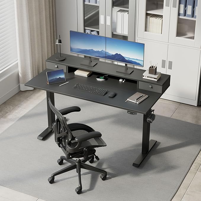Klicelor 63 Inch Electric Standing Desk with Drawers, Adjustable Height Small Sit Stand Desk for Home Office, Compact Computer Workstation with Storage– Black