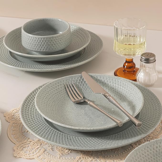 Dinnerware sets plates and bowls sets modern plates,Handmade Reactive Glaze Stoneware Plates and Bowls Sets,Highly Scratch Resistant Dishwasher & Microwave Safe Dishes Set (style - 5, 4 - Set (12pcs))