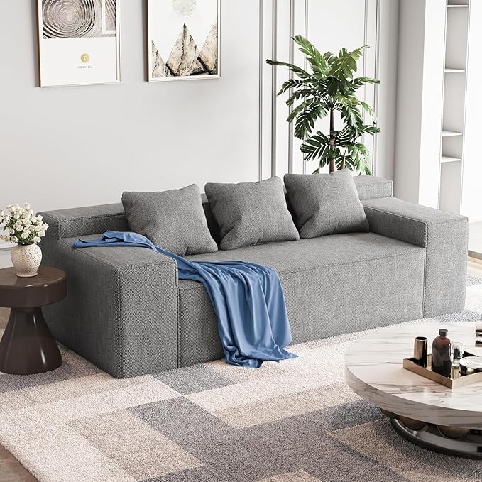 Modular Sectional Sofa, 3 Seater 105" Deep Seat Corduroy Lounge Sofa with Movable Cushions, Modular Couch for Small Spaces, Living Room, Bedroom, Apartment, Office - Gery