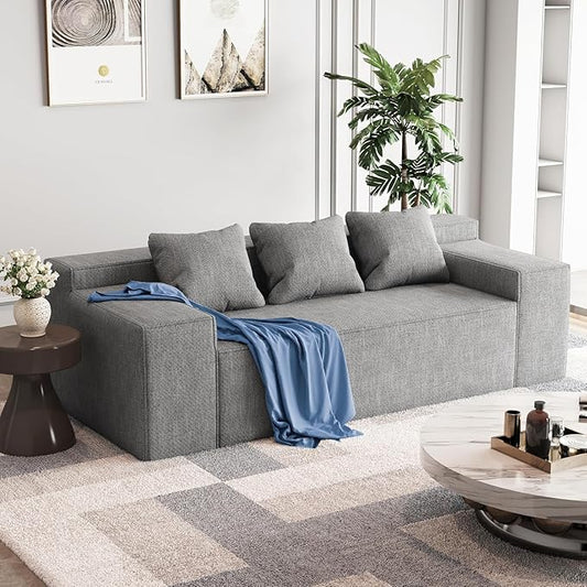 Modular Sectional Sofa, 3 Seater 105" Deep Seat Corduroy Lounge Sofa with Movable Cushions, Modular Couch for Small Spaces, Living Room, Bedroom, Apartment, Office - Gery