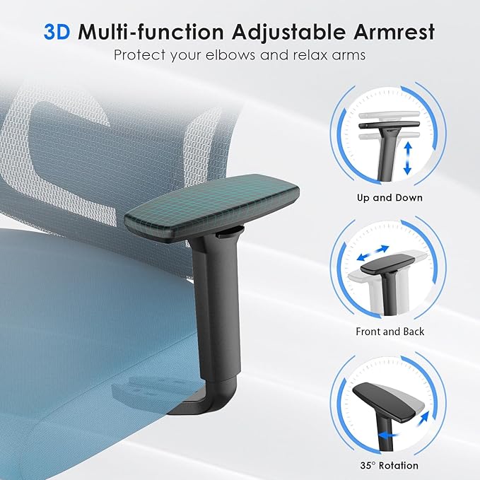 Soohow Ergonomic Office Chair, Mesh Home Desk Chair with Armrest, High Back Office Chair with Adjustable Lumbar Support and Headrest, Comfy Recling Swivel Chair for Home and Office, Black & Navy