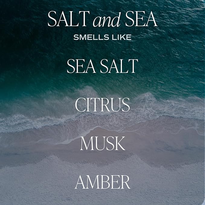 Sweet Water Decor Salt and Sea Candle - Sea Salt, Citrus, Amber, Musk, Beach Scented Soy Candles for Home - 11oz White Glass Jar + Wood Lid, 50+ Hour Burn Time, Made in The USA