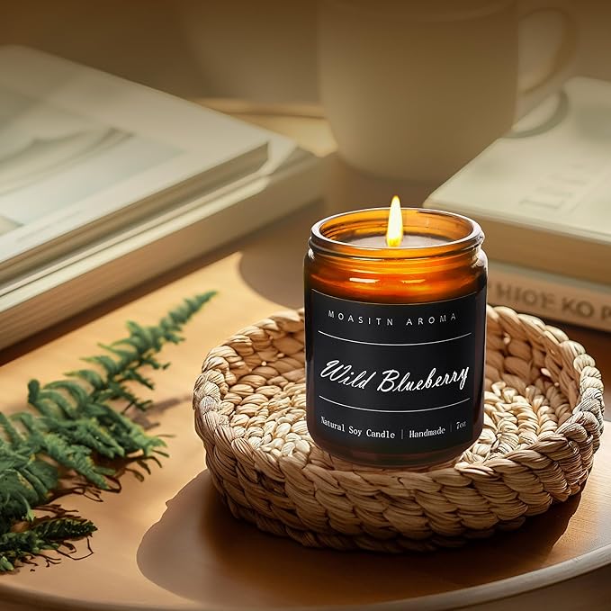 MOASITN Blueberry Highly Scented Candles for Home| Natural Soy Aromatherapy Candle| Handmade Long Lasting Jar Candle Gift for Women,Men as Birthday,Summer,Relaxing,Gifts| 7oz