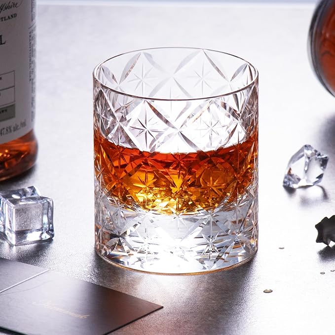 KAMMAK Crystal Whiskey Glasses Set of 2, Hand Blown 7.78oz Old Fashioned Glasses Stemless, Luxury Handcrafted Cocktail Glasses, Scotch Cup for Women, Men Gift for Rocks, Bourbon Barware, Bar