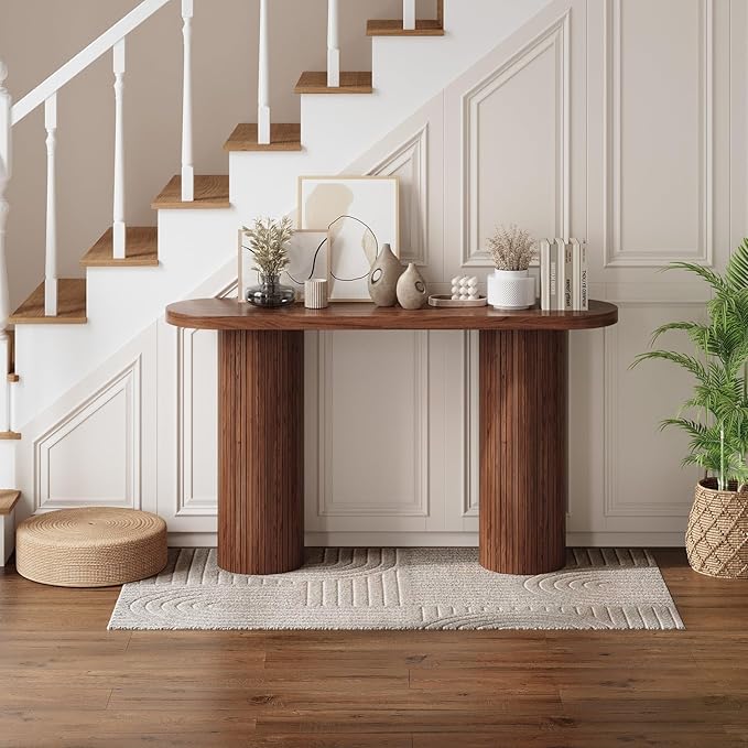ONBRILL 55 Inch Fluted Entryway Table, Wood Console Table, Couch Tables Behind Sofa, Farmhouse Style, Modern Sofa Stand for Entrance Hallway Living Room Foyer (Walnut)
