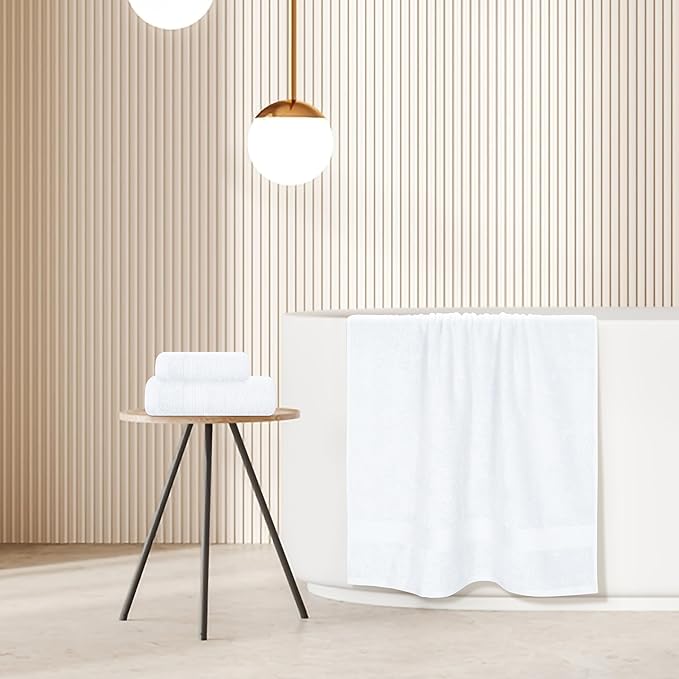 BOUTIQUO Ultra Soft 3 Pack Cotton Towel Set, Contains a Bath Towels 27x54 inch, a Hand Towels 16x24 inch & a Wash Coths 12x12 inch, Ideal Everyday use, Compact & Lightweight - White