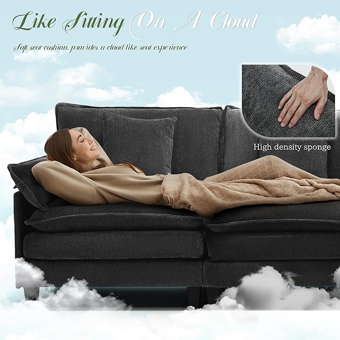 Modular Sectional Sofa, Comfy Cloud Couch with Movable Ottoman, Deep Seat Couches for Living Room, Bedroom and Apartment, 140" U Shaped Modern Sofa with Pillows, Black