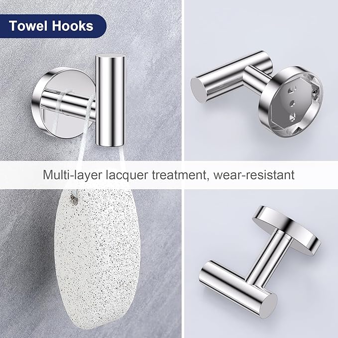 Lairuier 5 Pieces Polished Chrome Bathroom Accessories Set, SUS304 Stainless Steel 24 Inch Bath Towel Bar Set, Round Toilet Paper Holder Set Wall Mounted