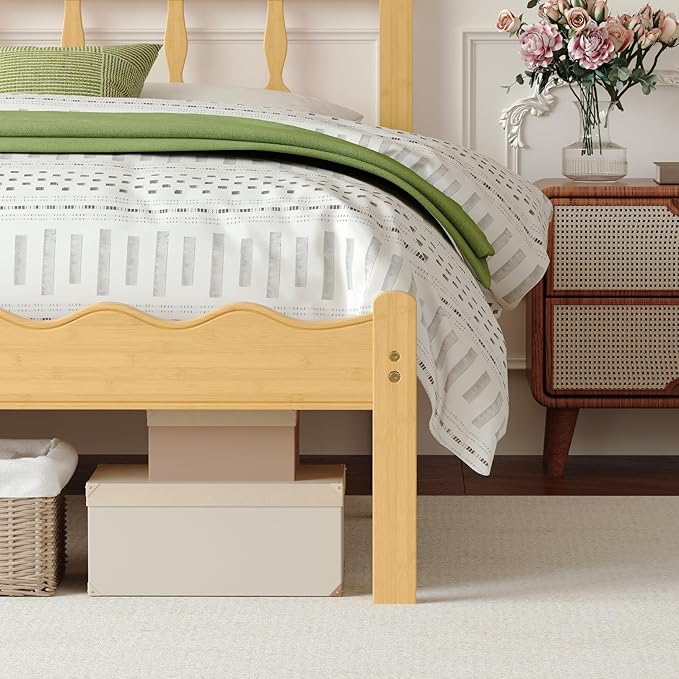 Bamboo Twin Bed Frame with Headboard, 14 inch Solid Wood Platform Bed Frames Twin Size with Metal Slats, No Box Spring Needed, Easy Assembly, Noise Free