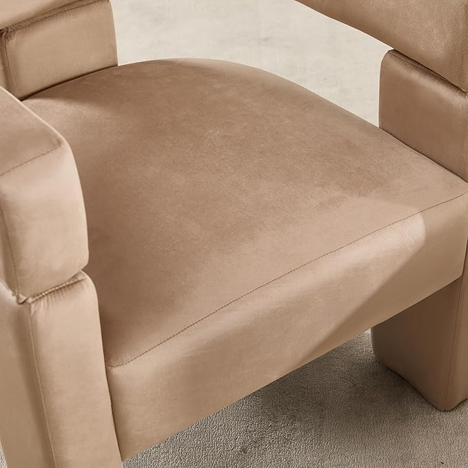 Khaki Dining Chairs Set of 2, Upholstered Velvet Barrel Chairs with Arms Comfy Side Chairs for Living Room/Dining Room/Reception