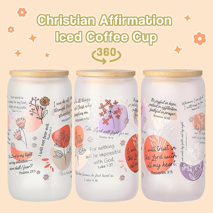 Bible Verse Coffee Mugs, Christian Gifts For Women, Christian Coffee Cups, My Daily Bible Affirmations Tumbler, Inspirational Religious Birthday Gifts (Frosted Glass)