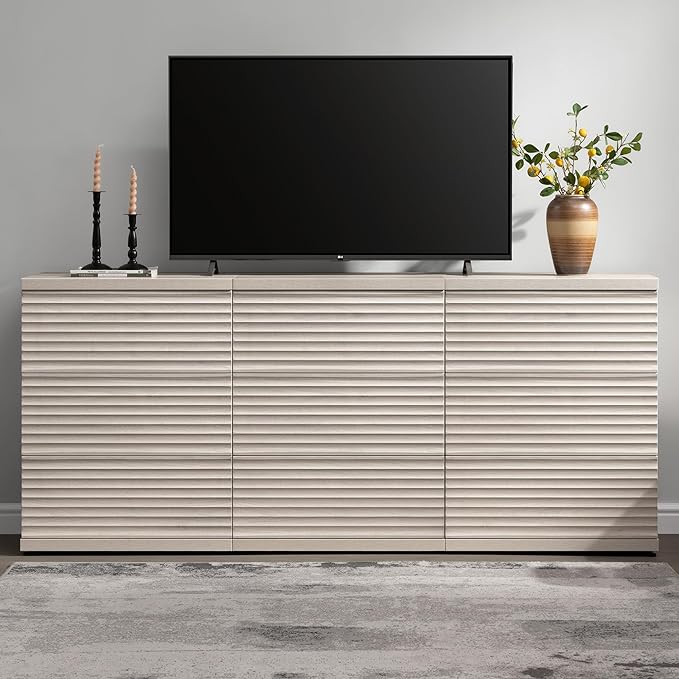 SICOTAS Fluted Buffet Storage Cabinet with Larger Drawers, Modern Accent Sideboard Credenza with Storage, Mid Century Media Console Coffee Bar Table for Dining Room Hallway Kitchen (3 Pieces)