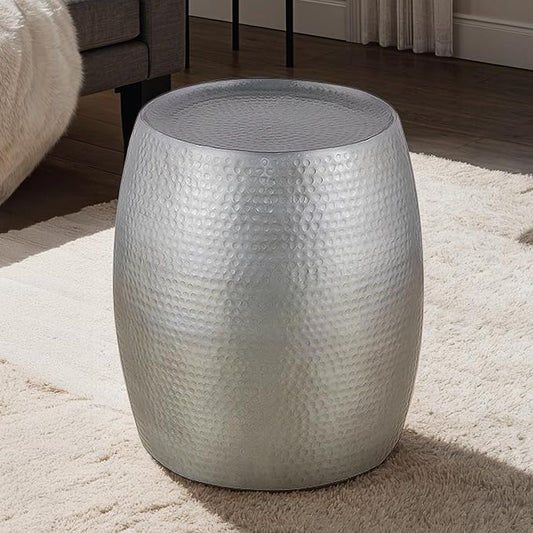 ET501 Modern Contemporary Aluminum Material 21" Height End Table, Side Table with Hand Hammered Design Antique Silver