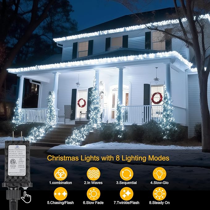 66FT 200LED Christmas Lights Plug in,Connectable Fairy Lights with Plug/Timer/8 Modes, Christmas Tree Lights Lighting Outdoor Indoor Garden Party Wedding Christmas Tree Decoration(Cool White)