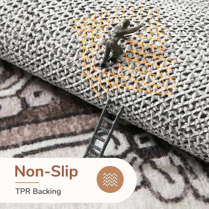 OPPODREAM Thin 10x14 Area Rugs, Washable Rugs 10x14 with Non Slip Backing, Low-Pile Faux Cashmere 10 x 14 Carpet, Khaki