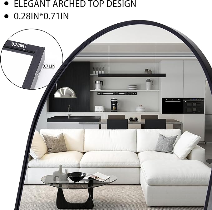 Arched Full Length Mirror, 64.1"×21.1" Floor Mirror with Stand, Hanging Mirrors Full Length for Home Decor, Large Mirrors for Bedroom Bathkroom Décor, Black