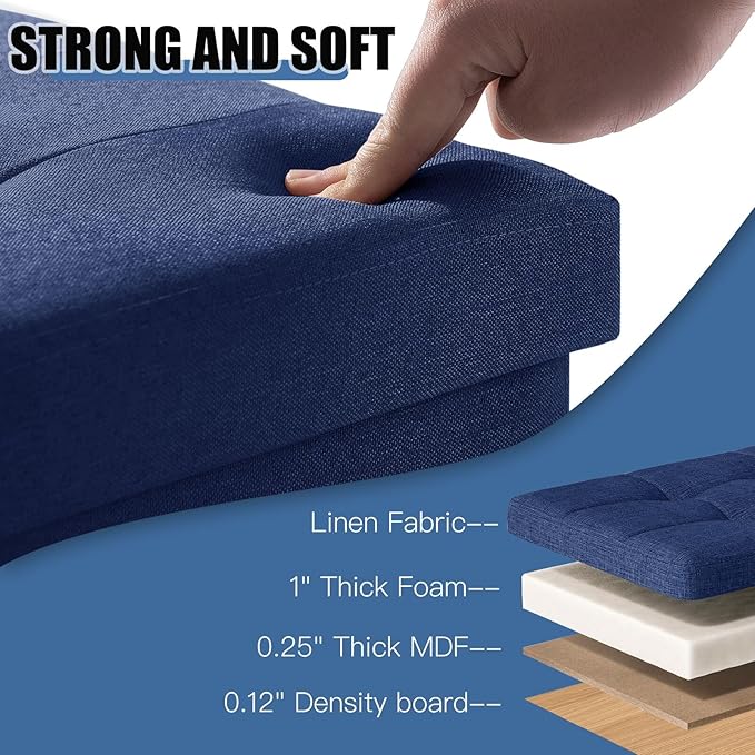 BRIAN & DANY Small Ottoman with Storage, Foot Stool Ottoman Storage Cube, Foot Rest for Couch with Legs, Navy Blue 15" x 15" x 15"