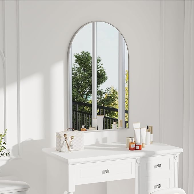 24x36 Arch Mirror Square Full Length Wall Mounted Hanging or Against Wall Metal Aluminum Alloy Frame Dressing Make-up Mirrors for Entryway Bedroom Bathroom Living Room 24 36 inch Silver