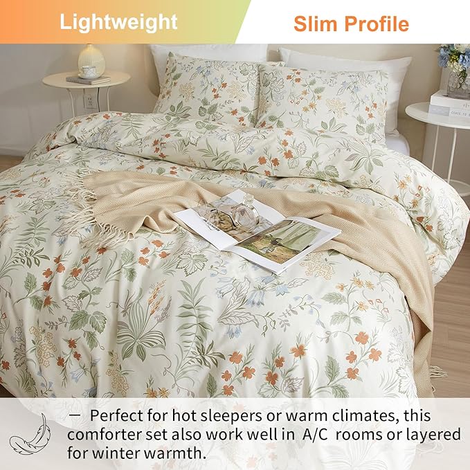 EAVD Chic Fresh Floral King Comforter Set White Soft Microfiber Garden Leaves Floral Bedding Comforter Set with 2 Pillowcases Reversible Botanical Cottagecore Comforter Set