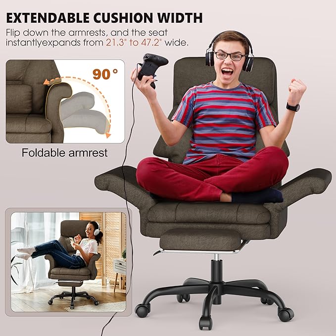ELABEST C39 Cross Legged Office Chair with Footrest & Convertible Armrests-Pet-Friendly Criss Cross Home Desk Chair, Ergonomic Big and Tall Executive Chair with Lumbar Pillow
