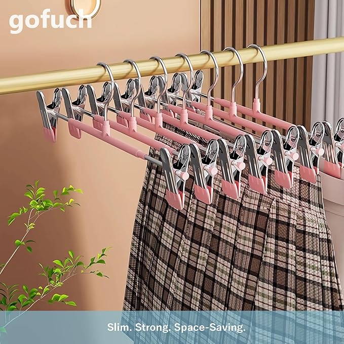 Pants Hangers with Clips - 50 Pack Heavy Duty, Non-Slip Adjustable Space Saving Skirt Hangers for Pants, Jeans, Shorts | Black | 12 Inch