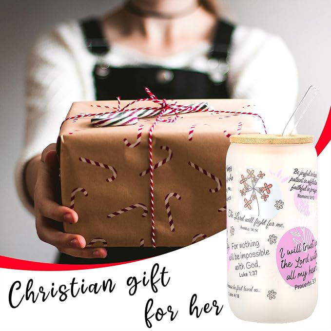 Bible Verse Coffee Mug, 16oz Christian Coffee Tumbler, Daily Affirmations Cup for Women, Religious Gifts for Mom, Sister, Christmas, Birthday, Mother’s Day(Frosted Glass)