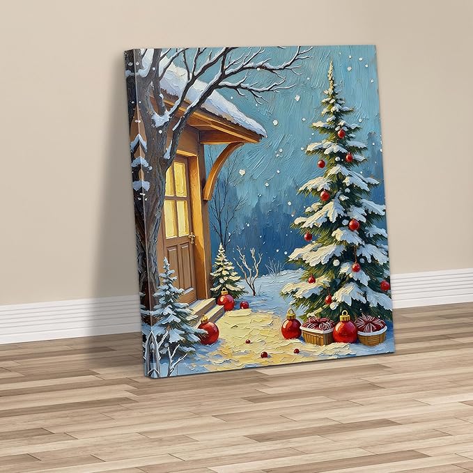 Framed Christmas Pictures Wall Decor,Vintage Pine Tree Prints,Winter Christmas Canvas Wall Art Decoration for Bedroom Bathroom Living Room Rustic Xmas Holiday Gifts (Christmas Tree 21, 11'' X 14'')