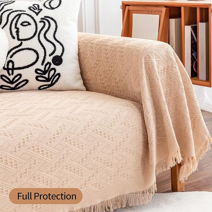 Deep Dream Sofa Cover, Sectional Couch Covers, Couch Covers for 3 Cushion Couch, Couch Cover for Dogs, Geometrical Jacquard Fabric Sofa Cover (XX-Large, 91" x 134", Brown)
