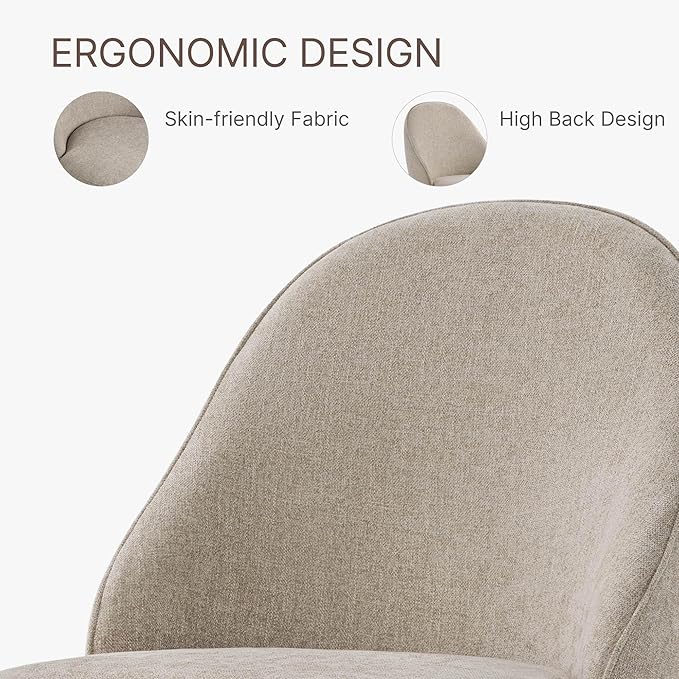 Swivel Dining Chairs Set of 4, Upholstered Mid Century Modern Deskchair with Round Back, Linen Fabric Kitchen Chairs for Dining Room, Bedroom, Dressing Room, Khaki