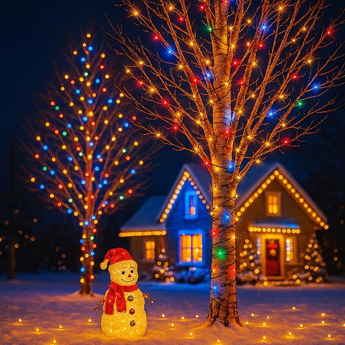 [2Pack]Connectable Christmas String Lights Multicolored, 210FT 600LED Christmas Lights for Outside/Indoor, Plug In Christmas Tree Lights with 8 Modes, TwinkleString Lights for Holiday Party