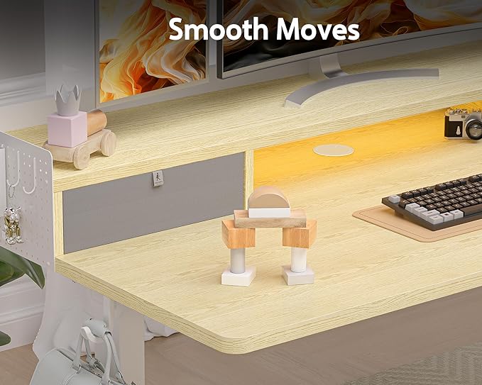 55x24 Inches Electric Standing Desk with 2 Drawers, Height Adjustable Stand up Desk for Home Office, Ergonomic Sit to Stand Table with Storage Shelf, DIY Board, Hooks, Oak