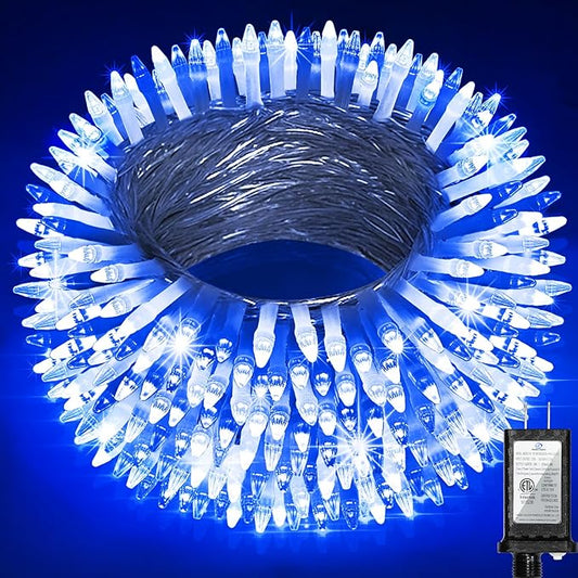 350LED Christmas Lights Indoor Outdoor, 90ft 12 Modes Blue and Cool White LED String Lights with Timer Dimmable, Waterproof Tree Lights for Xmas Patio Yard Fence Wedding Bedroom Garden Decor