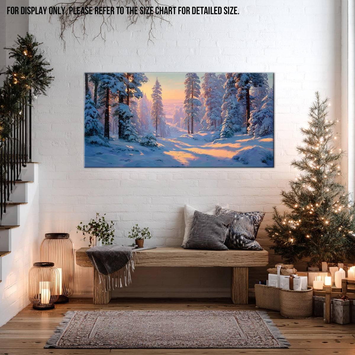TEPAKIHI Winter Landscape Snowy Forest Canvas Wall Art, Nature Winter Scene Painting for Living Room Bedroom Decor, Ready to Hang Framed Artwork Picture (16x32 inches)