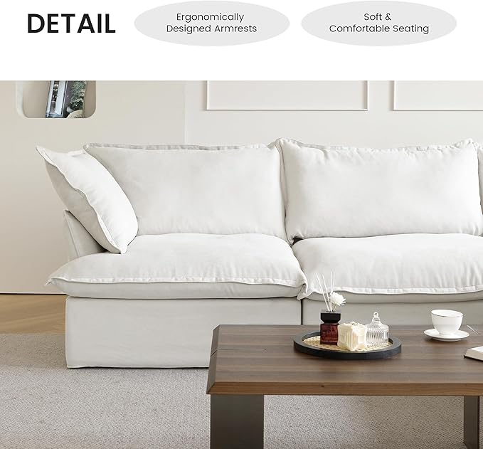 WJShome 165.2" Cloud Modular Sectional Sofa, Modern Comfy Couch Filled with Down, Minimalist Wide Deep Seat Couches for Living Room Apartment Lounge Bedroom (5 Seater,White)
