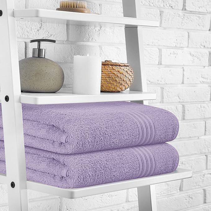 BOUTIQUO 100% Cotton 2 Pack Bath Towel Set 28x55 inches,Eco-Friendly Large Bath Towels,Compact Quickdry Lightweight Soft & Highly Absorbent Bath Towel, Ideal for Everyday Gym Travel Camp Pool - Purple