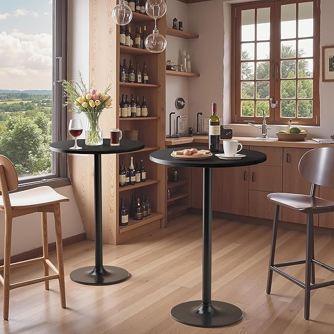 Homall Round Dining Table Bistro Pub 23.8 x 39.5 Inches Bar Table for Kitchen, Dining Room (2, Full Black)