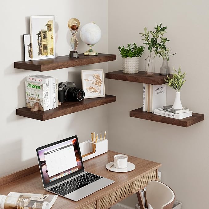 Fun Memories Floating Shelves for Wall, 36 x 9.3 Large Floating Shelf Wall Mounted Set of 2, Rustic Wood Shelves for Bathroom, Kitchen, Living, Heavy-Duty Storage Deep Shelf for Books, Decor, Walnut