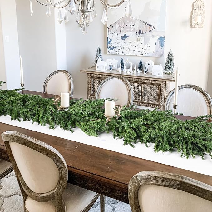 DearHouse Christmas Norfolk Pine Garland, 9 Ft Artificial Greenery Christmas Decoration for Holiday Season, Mantel Fireplace Table Runner Centerpiece